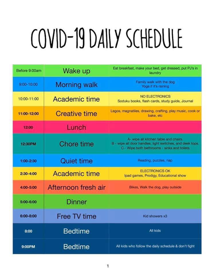 COVID-19 Daily Schedule (suggested for children)